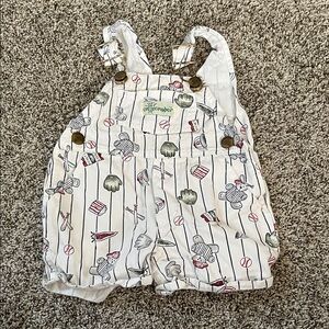 Vintage Cutecumber White Baseball Overalls